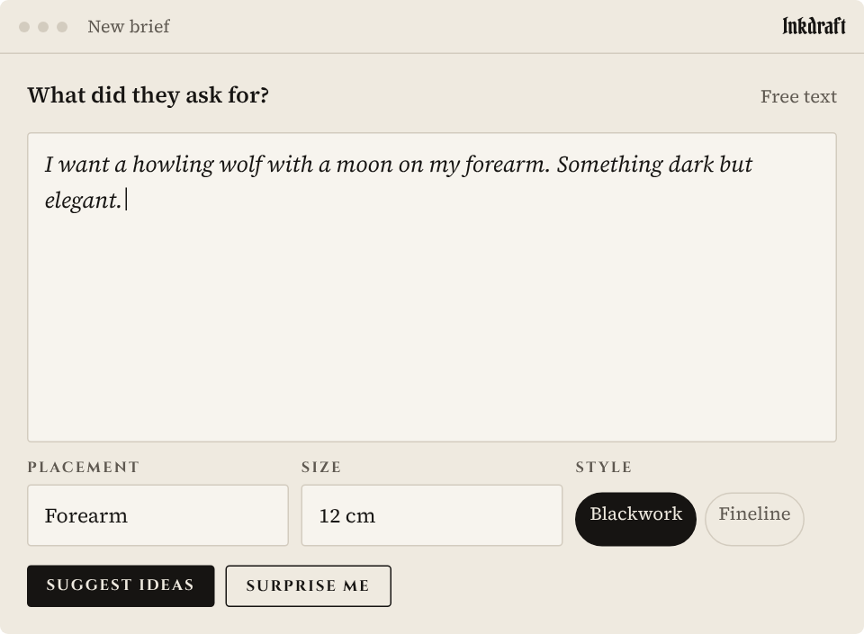 Brief screen: client request, placement, size and style